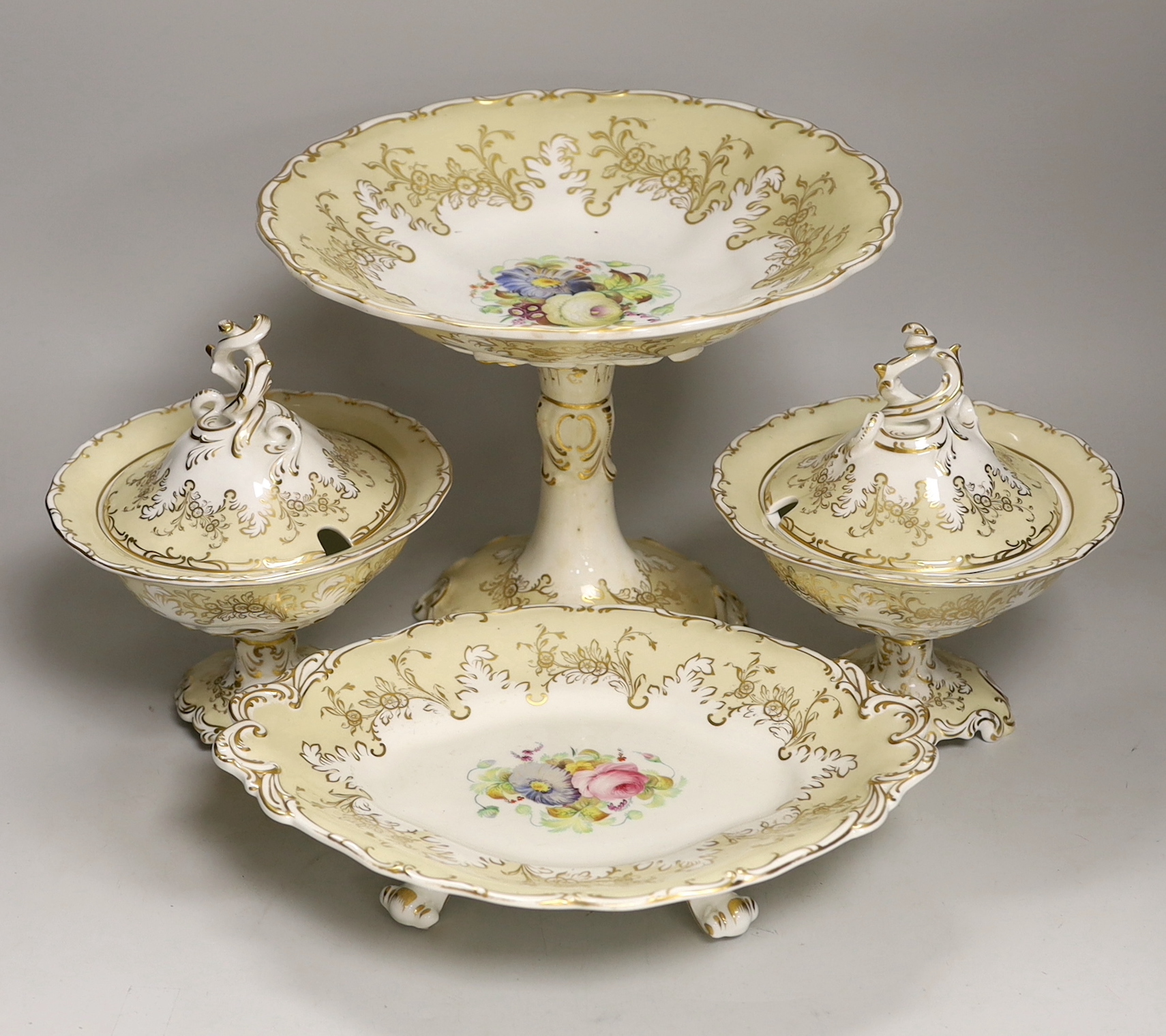 An early Victorian Davenport flower painted dessert service